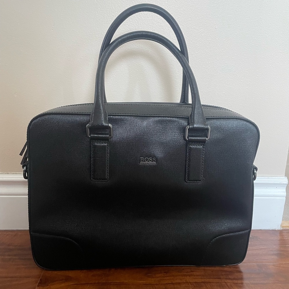Hugo Boss Black Leather Laptop Bag